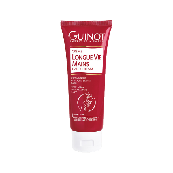 GUINOT Longue Vie Mains – crème mains anti-âge et réparatrice, soin nourrissant et protecteur, cosmétique française Guinot, parapharmacie en ligne Tunisie, produits de beauté hydratants et anti-taches, soins mains professionnels, acheter Guinot Tunisie sur laparadulac.com