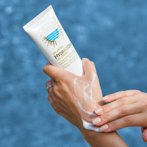 GUINOT Gel-Crème Hydrazone Après-Soleil – soin apaisant et hydratant après-soleil visage et corps, gel-crème réparateur et rafraîchissant, cosmétique française Guinot, parapharmacie en ligne Tunisie, produits solaires hydratants et anti-âge, soins peau professionnels, acheter Guinot Tunisie sur laparadulac.com