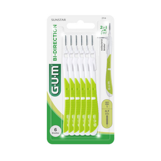 Brossettes interdentaires GUM Bi-Direction 0.7mm vert, disponibles sur laparadulac.com parapharmacie Tunisie pour hygiène interdentaire efficace