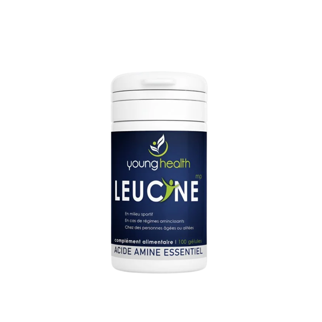 Leucine Young Health 100 gélules sur laparadulac.com, parapharmacie Tunisie : complément essentiel pour masse musculaire, récupération et énergie.