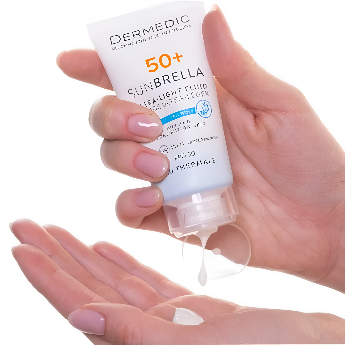Dermedic Sunbrella Fluide ultra léger SPF 50+ spécial peaux mixtes – offre 2e produit offert sur laparadulac.com.