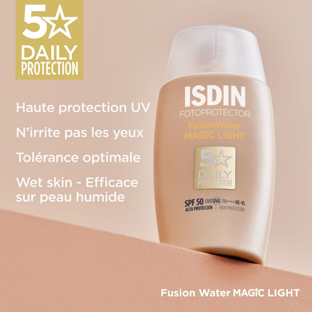 Fusion Water MAGIC Light SPF 50 – Solaire teintée peaux claires par Laparadulac Parapharmacie Tunisie.
