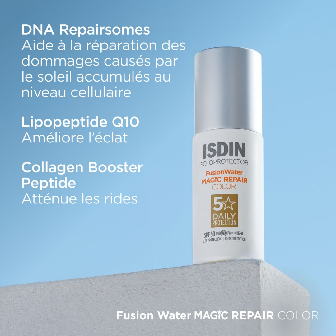 Crème solaire teintée anti-âge Fusion Water MAGIC Repair Color SPF 50 – Laparadulac Parapharmacie Tunisie.