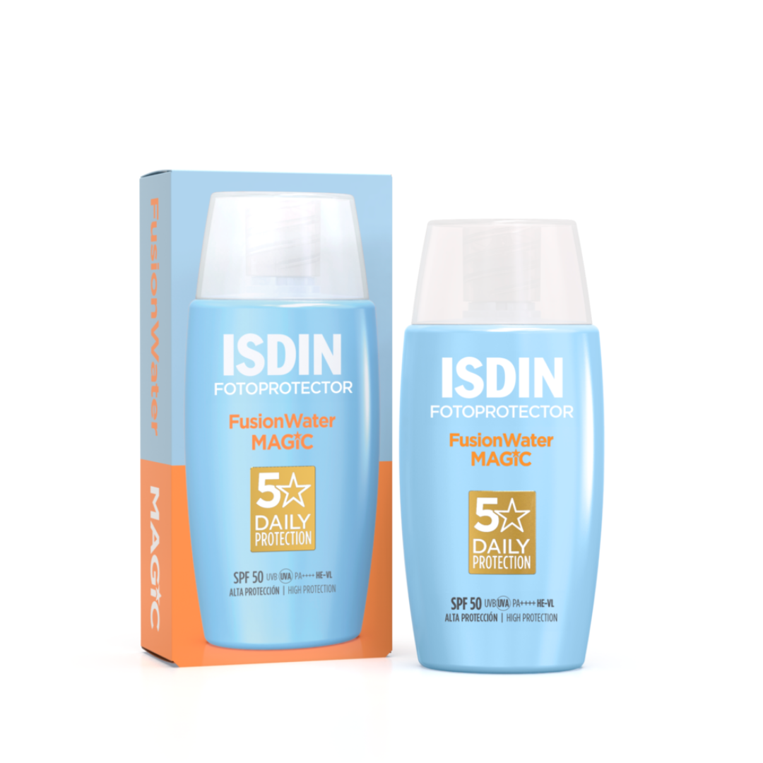 Photo du produit ISDIN Fusion Water MAGIC SPF50 chez Laparadulac Parapharmacie Tunisie. Crème solaire visage légère et hydratante.