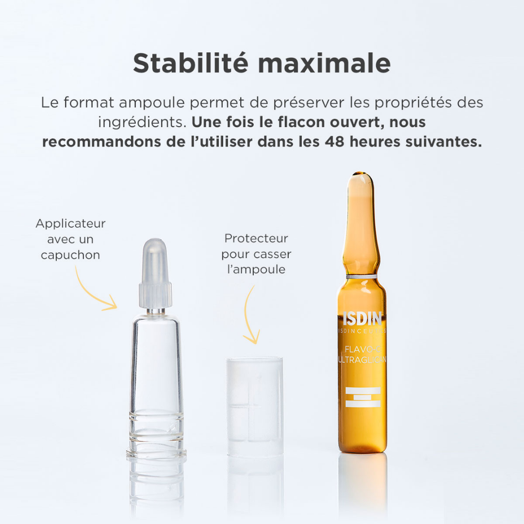 ISDIN ISDINCEUTICS Flavo-C Ultraglican 10 ampoules – Disponible sur laparadulac.com – Laparadulac Parapharmacie Tunisie.