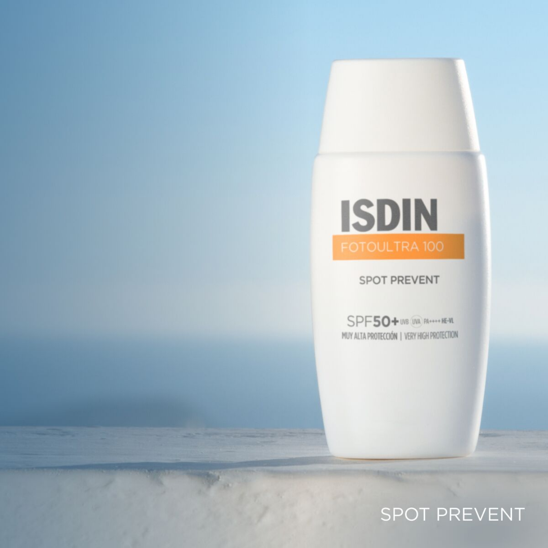 Crème solaire anti-taches ISDIN Fotoultra 100 Spot Prevent SPF 50+ – Laparadulac Parapharmacie Tunisie – Disponible sur laparadulac.com.