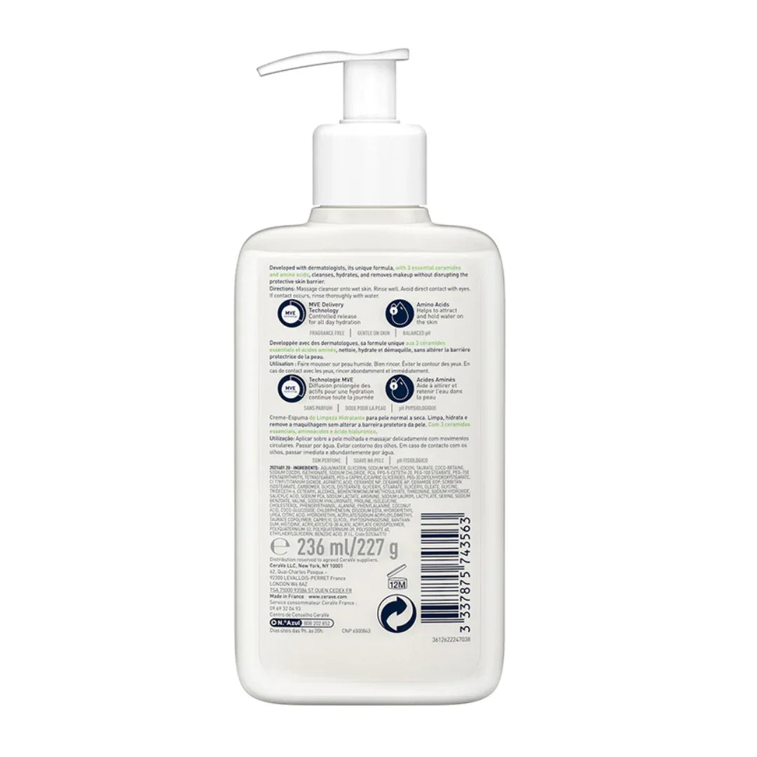 CERAVE Crème Moussante Nettoyante Hydratante Tunisie original authentique - parapharmacie en ligne La Para Du Lac