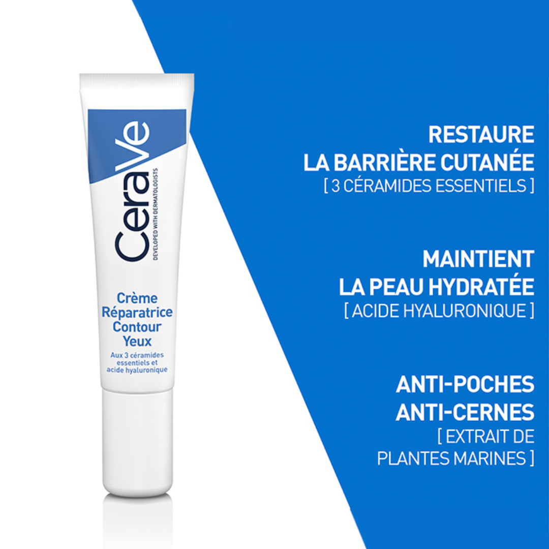 Crème Réparatrice Contour Yeux CeraVe – soin apaisant cernes et poches – parapharmacie en ligne Tunisie – laparadulac.com