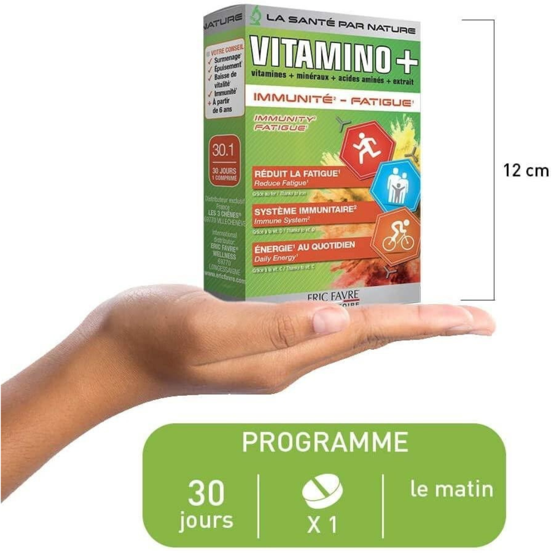 Boîte ERIC Favre Vitamino+ 30 comprimés sur laparadulac.com, parapharmacie Tunisie : complément immunité et énergie anti-fatigue.