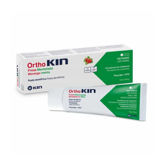 Kin Orthokin Fraise Mentholée, dentifrice orthodontique anti-plaque au fluor pour porteurs d’appareil | parapharmacie Tunisie | laparadulac.com