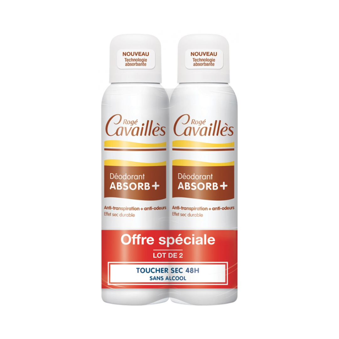 Déodorant Rogé Cavaillès Absorb+ 48h en lot sur laparadulac.com, parapharmacie Tunisie, contrôle optimal de la transpiration.