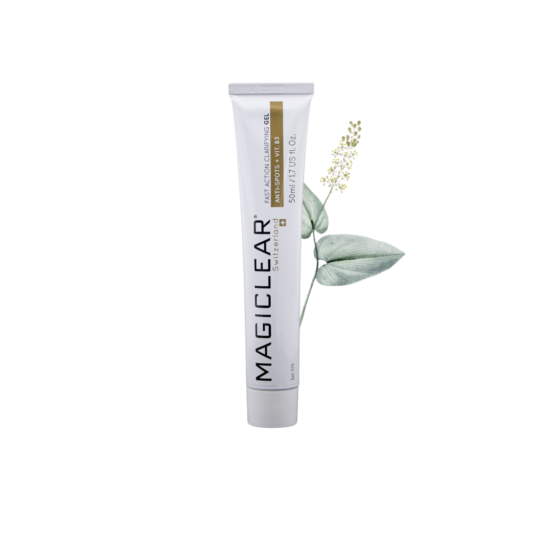 “MAGICLEAR Gel Clarifiant Action Rapide 50g – Gel éclaircissant pour réduire la pigmentation de la peau, aux effets clarifiants et anti-inflammatoires immédiats. Hydrate, apaise et élimine les taches brunes. Contient du HPPA, des acides glycyrrhétinique et salicylique, de la vitamine B3, des extraits de pomme et de réglisse, ainsi qu’un facteur hydratant naturel. Disponible sur laparadulac.com, parapharmacie en ligne en Tunisie.”