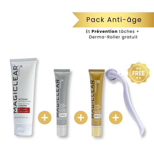 MAGICLEAR Pack Routine Complète : Dermaroller Offert + Savon Gratuit – Soin éclaircissant et anti-taches pour une peau lumineuse, uniforme et sans imperfections. Ce pack inclut un dermaroller pour stimuler le renouvellement cellulaire et un savon clarifiant pour un teint éclatant. Disponible sur La Para du Lac, la meilleure parapharmacie en Tunisie, avec livraison rapide à Tunis et partout en Tunisie. Idéal pour une routine dépigmentante, anti-imperfections et hydratante. Commandez dès maintenant au meilleu