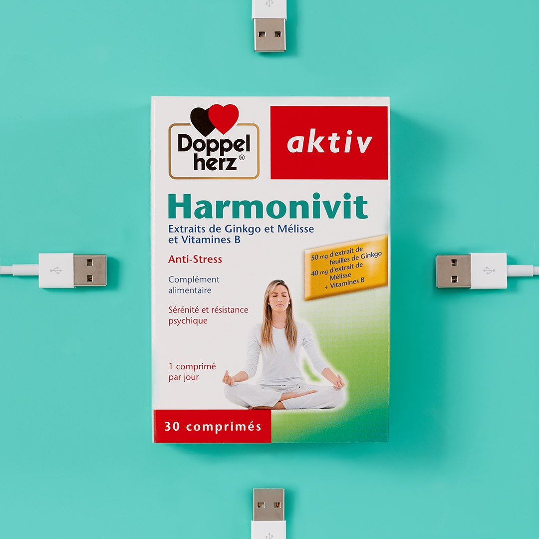 Complément anti-stress AKTIV Harmonivit – solution naturelle contre l’anxiété disponible sur laparadulac.com, parapharmacie Tunisie.