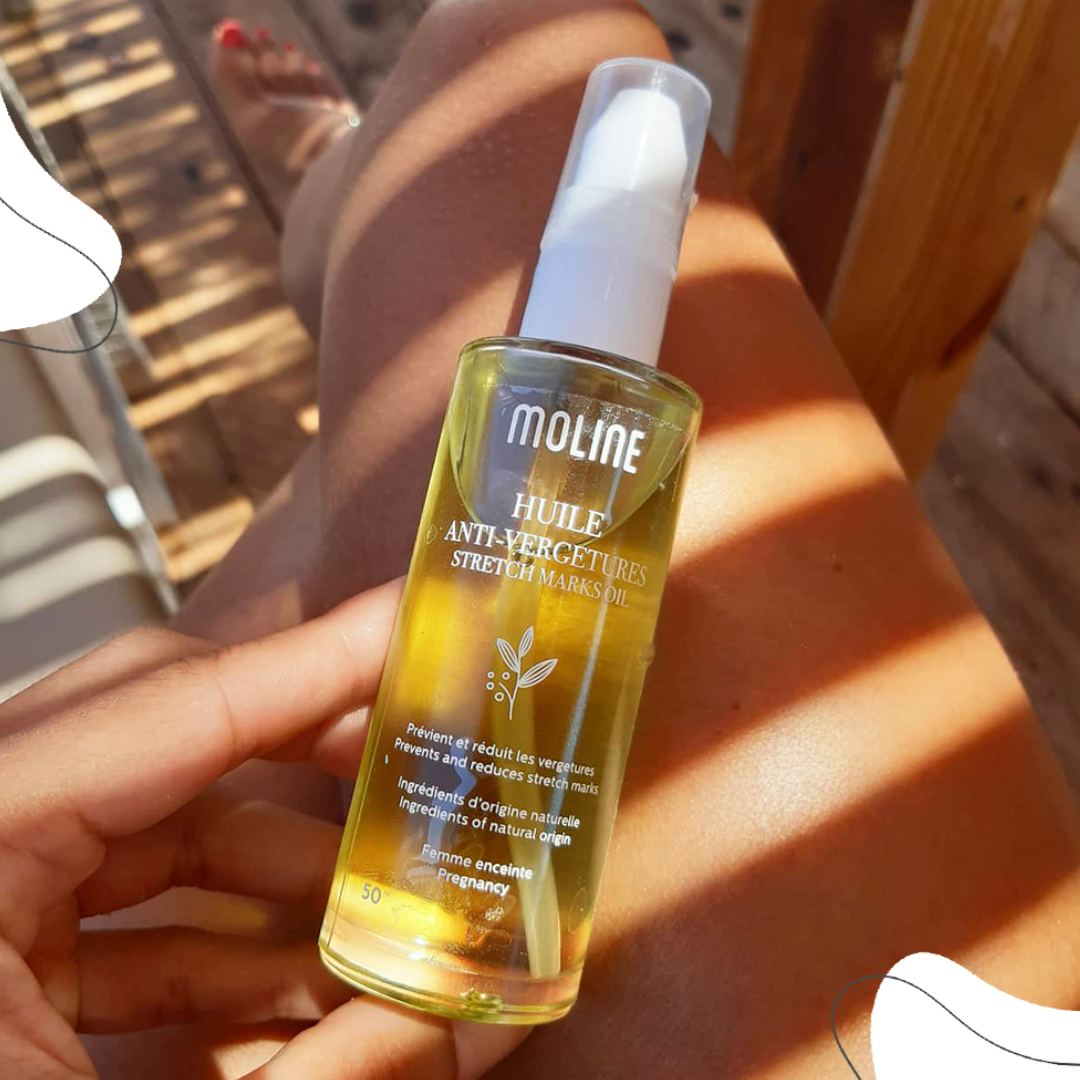 Huile Anti-Vergeture Moline 50ml disponible sur laparadulac.com, parapharmacie Tunisie : soin naturel pour prévenir et atténuer les vergetures.