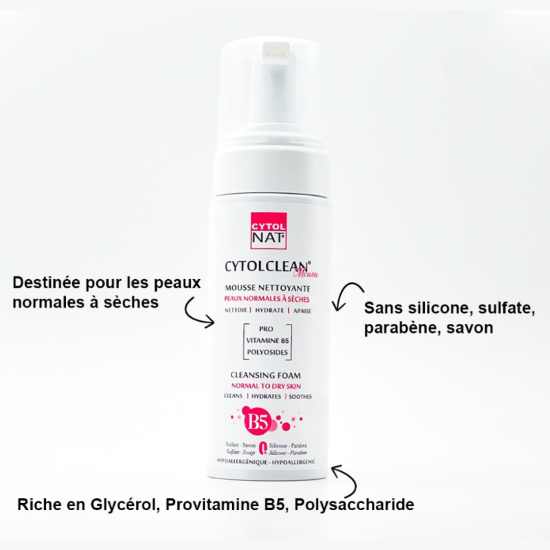 Mousse nettoyante Cytoclean peaux sèches et sensibles – parapharmacie Tunisie sur laparadulac.com