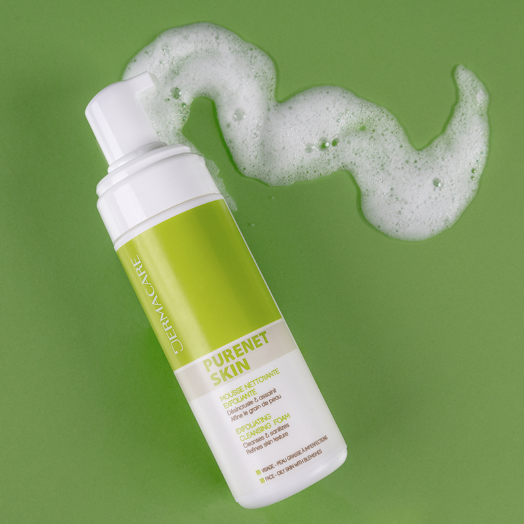 Mousse purifiante DERMACARE Purenet Skin 150ml sur laparadulac.com, parapharmacie Tunisie, nettoyant visage pour peaux grasses à imperfections.