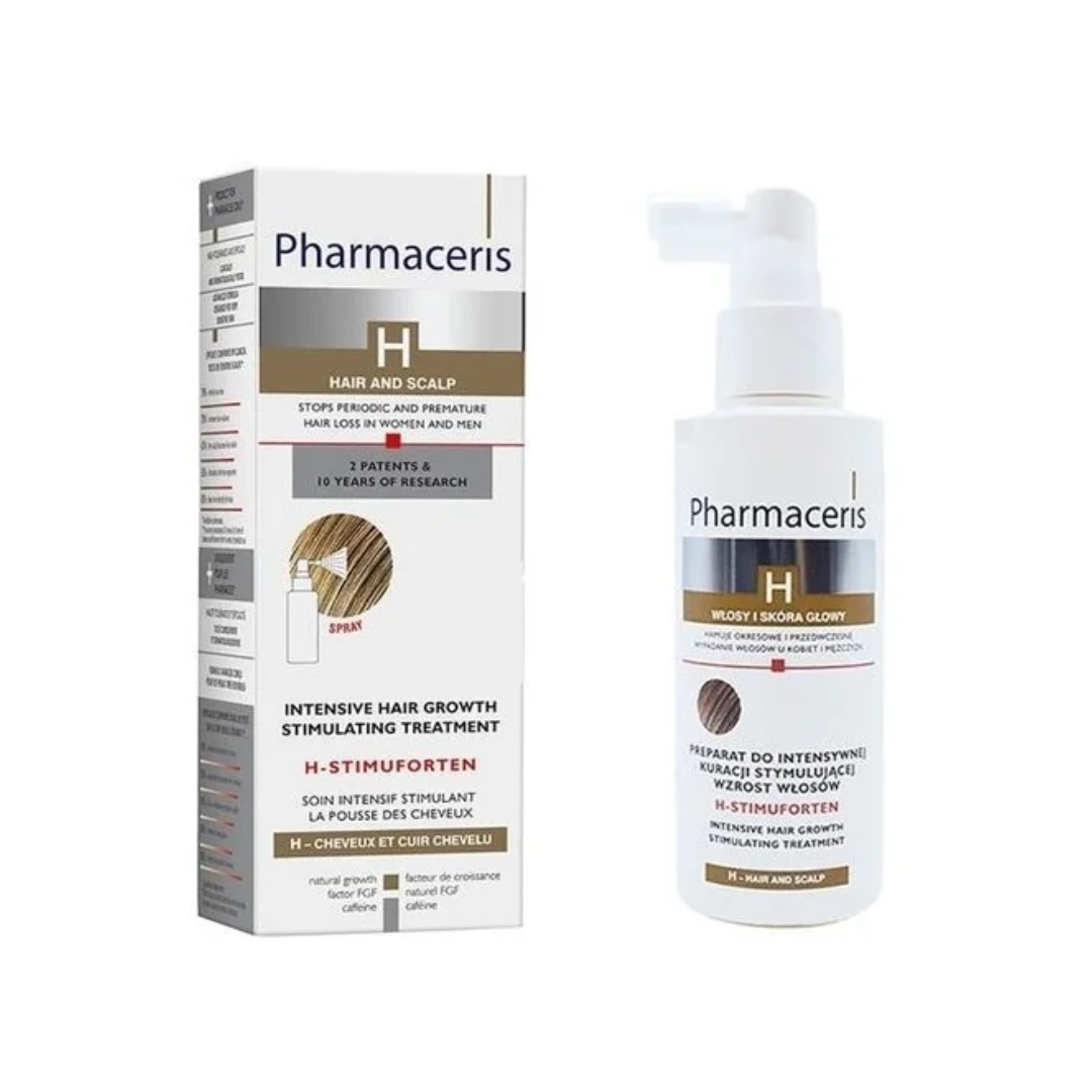 Spray PHARMACERIS H-StimuForten 125ml pour la repousse capillaire, disponible sur laparadulac.com – parapharmacie Tunisie.