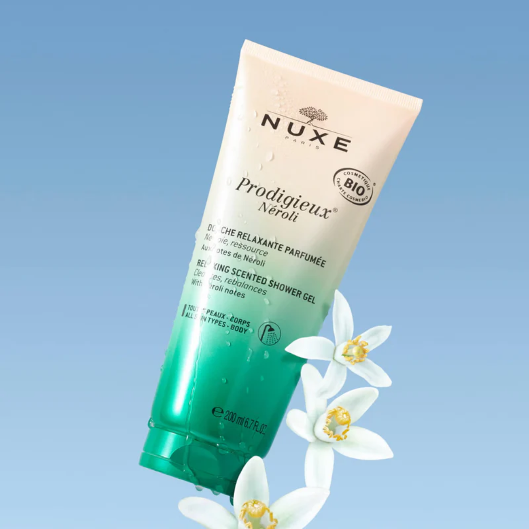 Gel douche relaxant NUXE Prodigieux Néroli disponible sur laparadulac.com – parapharmacie Tunisie certifiée bio