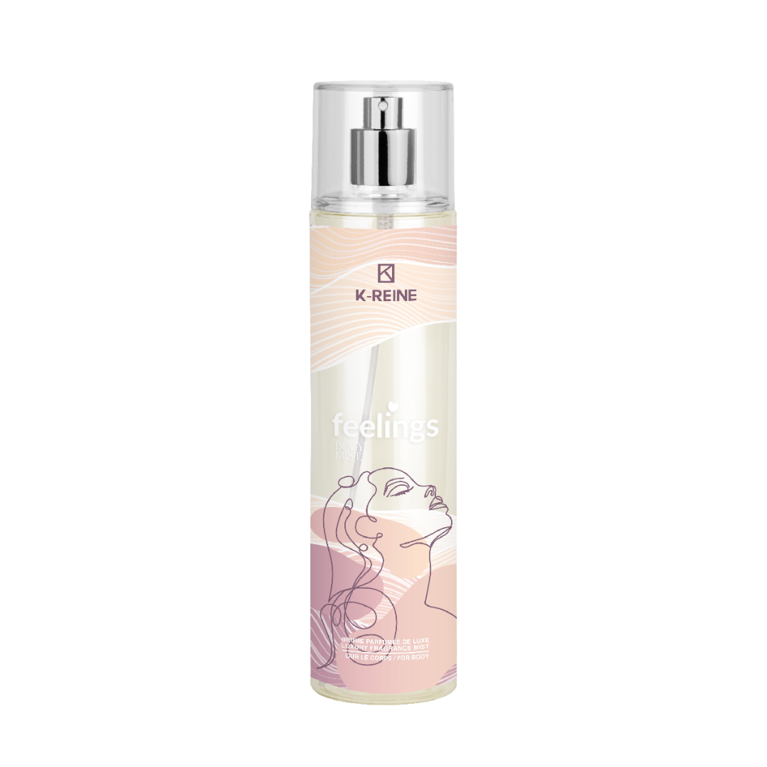 Brume parfumée K-Reine Feelings 230ml pour cheveux et corps, en vente sur laparadulac.com — parapharmacie Tunisie. Fraîcheur et luxe en une vaporisation.