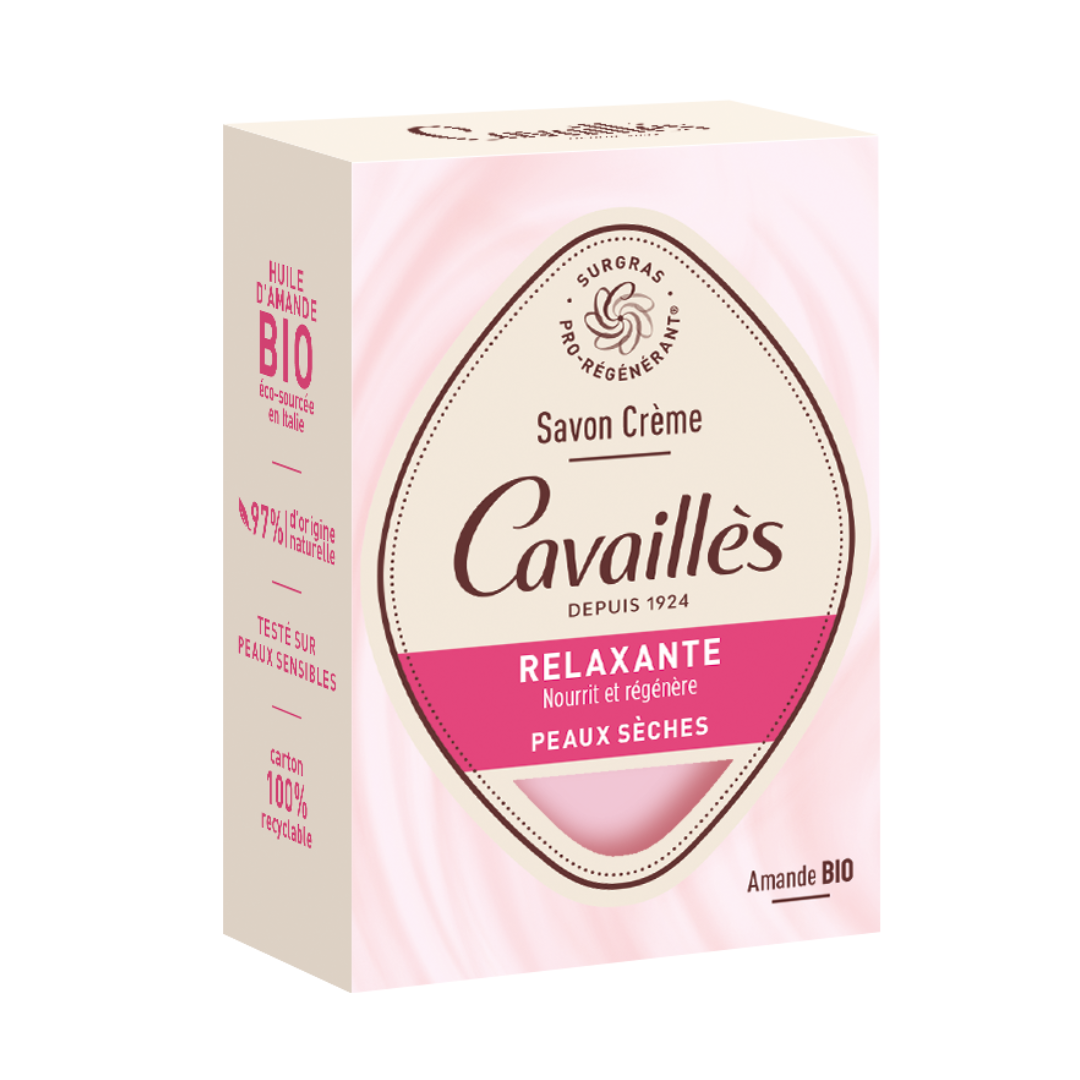 Savon crème amande et rose Rogé Cavaillès pour peaux sèches sur laparadulac.com, parapharmacie Tunisie, douceur nourrissante quotidienne.