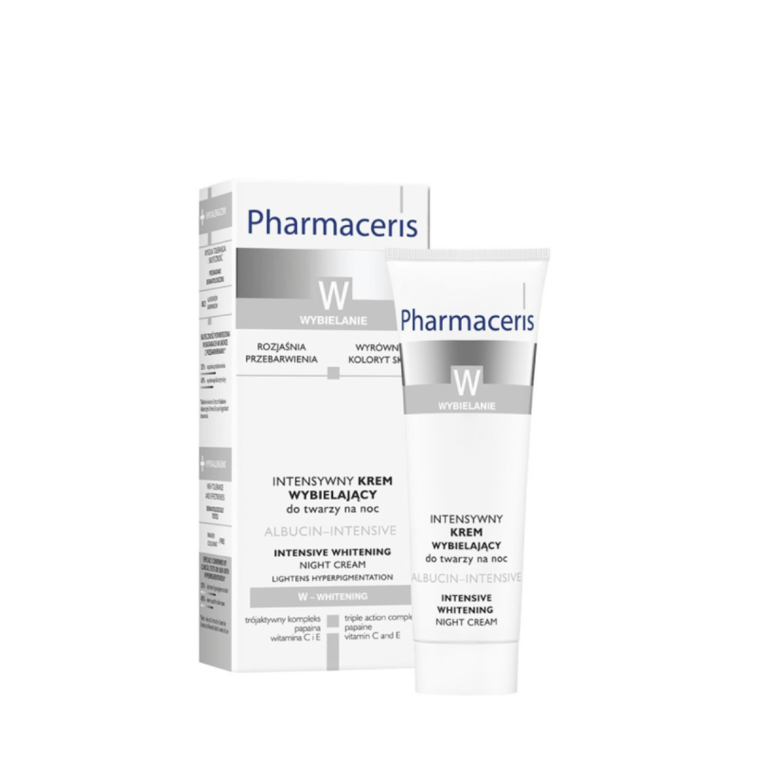 Photo de la crème de nuit Pharmaceris Albucin Intensive 30 ml – soin dépigmentant visible sur laparadulac.com, parapharmacie Tunisie.