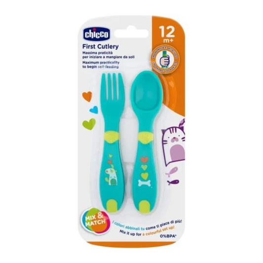 Premiers couverts Chicco bébé 12m+ fourchette et cuillère – sur laparadulac.com parapharmacie Tunisie