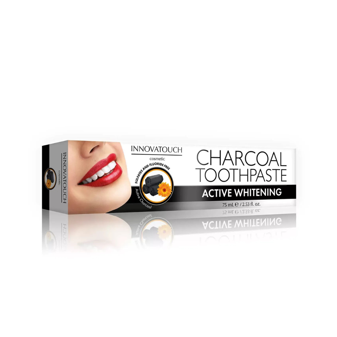 Dentifrice Innovatouch au charbon actif sans fluor, laparadulac.com, parapharmacie Tunisie, pour blancheur naturelle et haleine fraîche