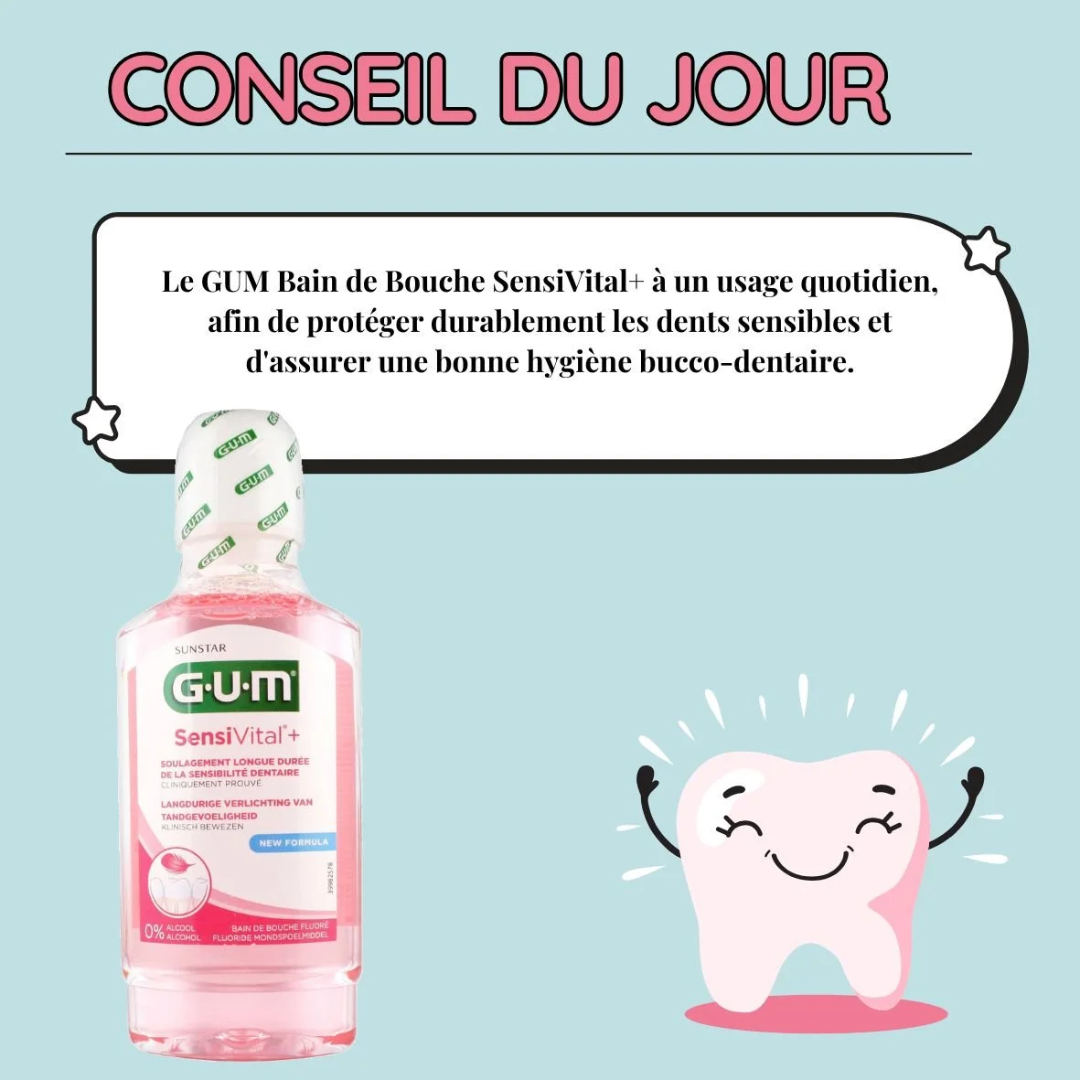 Image du bain de bouche GUM Sensivital+, solution contre la sensibilité dentaire disponible sur laparadulac.com, parapharmacie Tunisie
