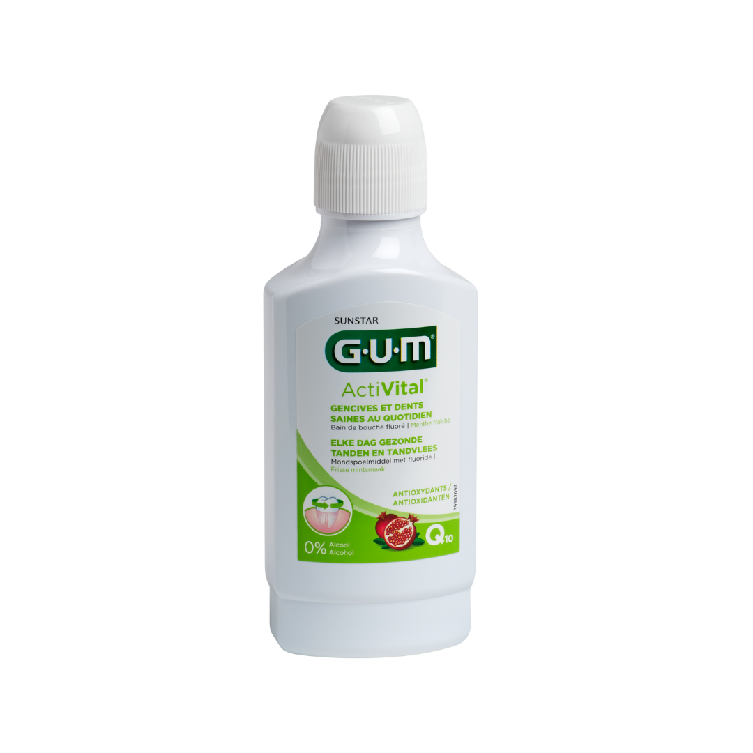 Photo du bain de bouche GUM Activital Q10, disponible sur laparadulac.com, la parapharmacie Tunisie pour votre hygiène bucco-dentaire
