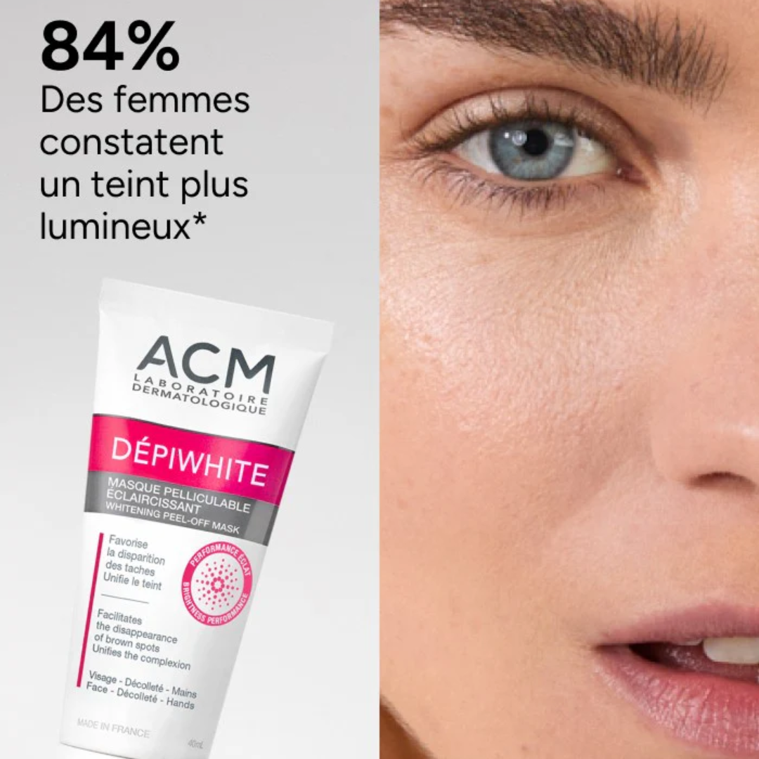 "ACM Depiwhite masque pelliculable sur laparadulac.com, parapharmacie Tunisie, soin anti-taches visage pour un teint unifié et éclatant."