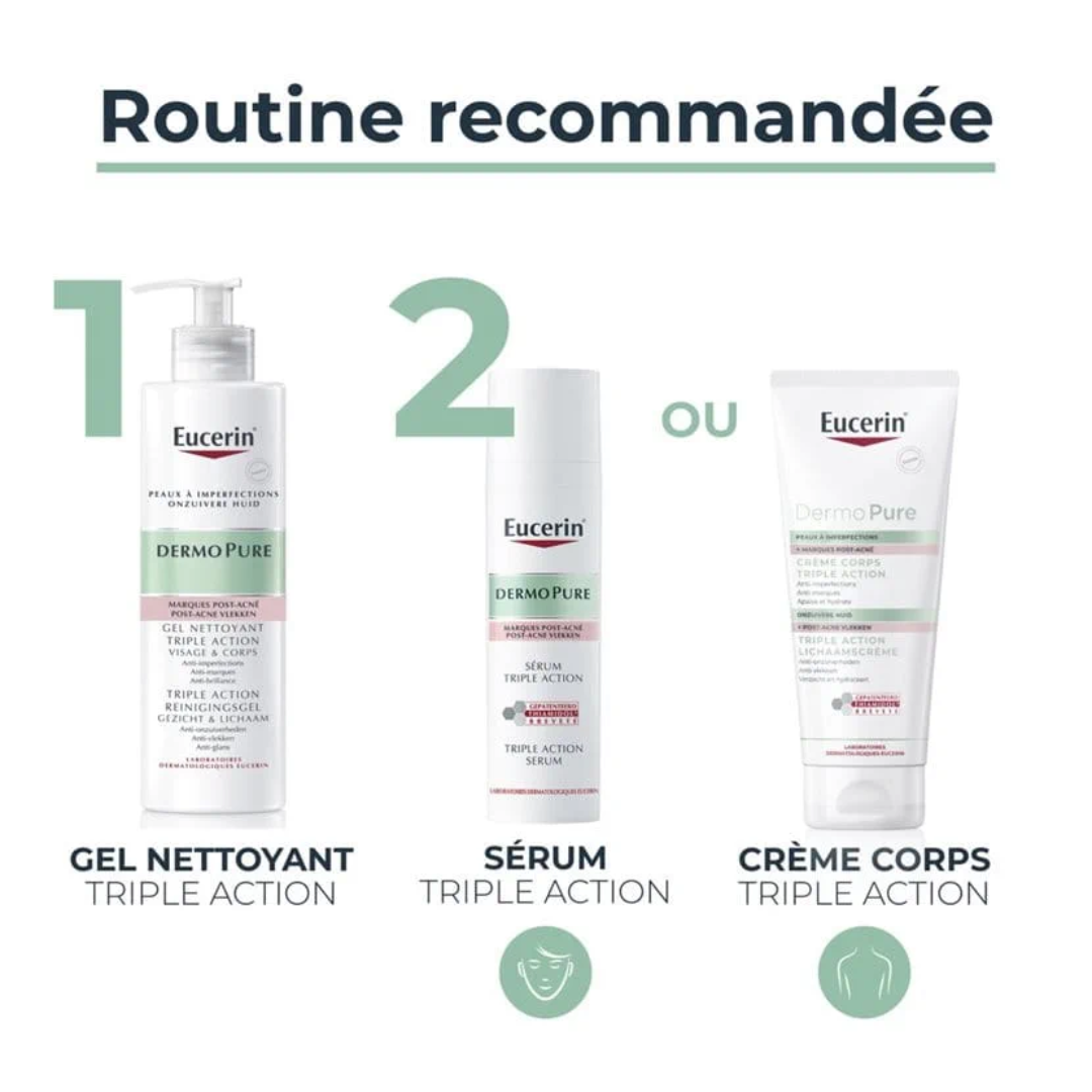 Gel nettoyant visage Eucerin Dermopure – triple action anti-taches et points noirs – Tunisie