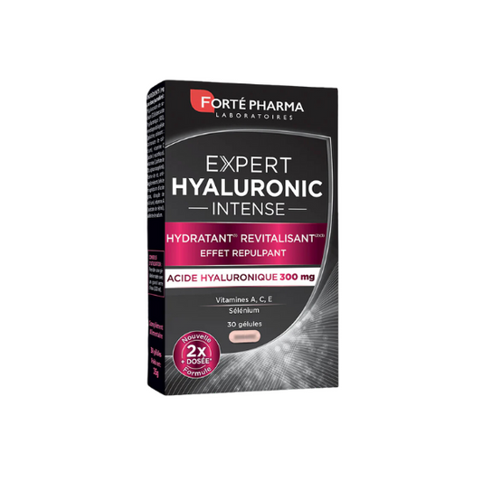 FORTÉ PHARMA Expert Hyaluronic Intense 30 gélules disponible sur laparadulac.com, parapharmacie Tunisie, pour une peau hydratée et éclatante