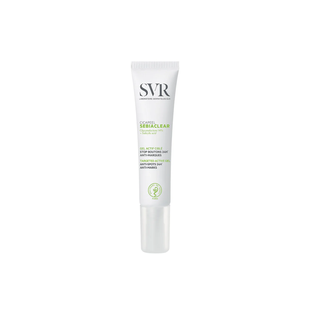 SVR SEBIACLEAR Cicapeel Gel Actif 15 ml – soin local anti-boutons et imperfections, disponible sur laparadulac.com, parapharmacie en ligne en Tunisie.