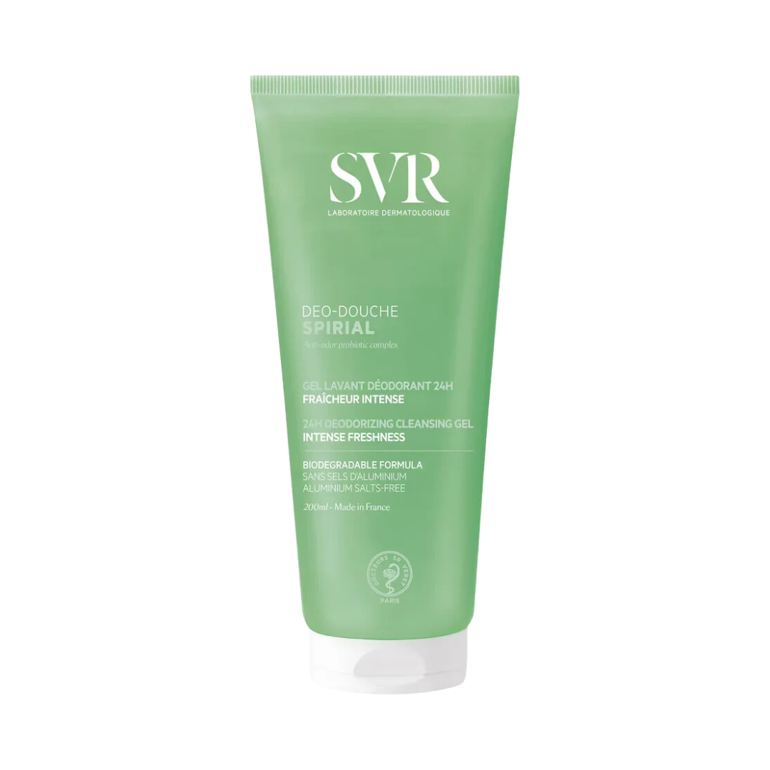 SVR SPIRIAL Déo-Douche 200ml est un gel lavant 2 en 1 qui nettoie, purifie et élimine les mauvaises odeurs tout en respectant les peaux sensibles. Grâce à son complexe probiotique, il offre une fraîcheur intense et une protection déodorante 24H. Convient à toutes les zones : visage, corps, hygiène intime et cheveux.
Disponible sur laparadulac.com – La meilleure parapharmacie en Tunisie. Commandez maintenant et profitez d’une livraison rapide !