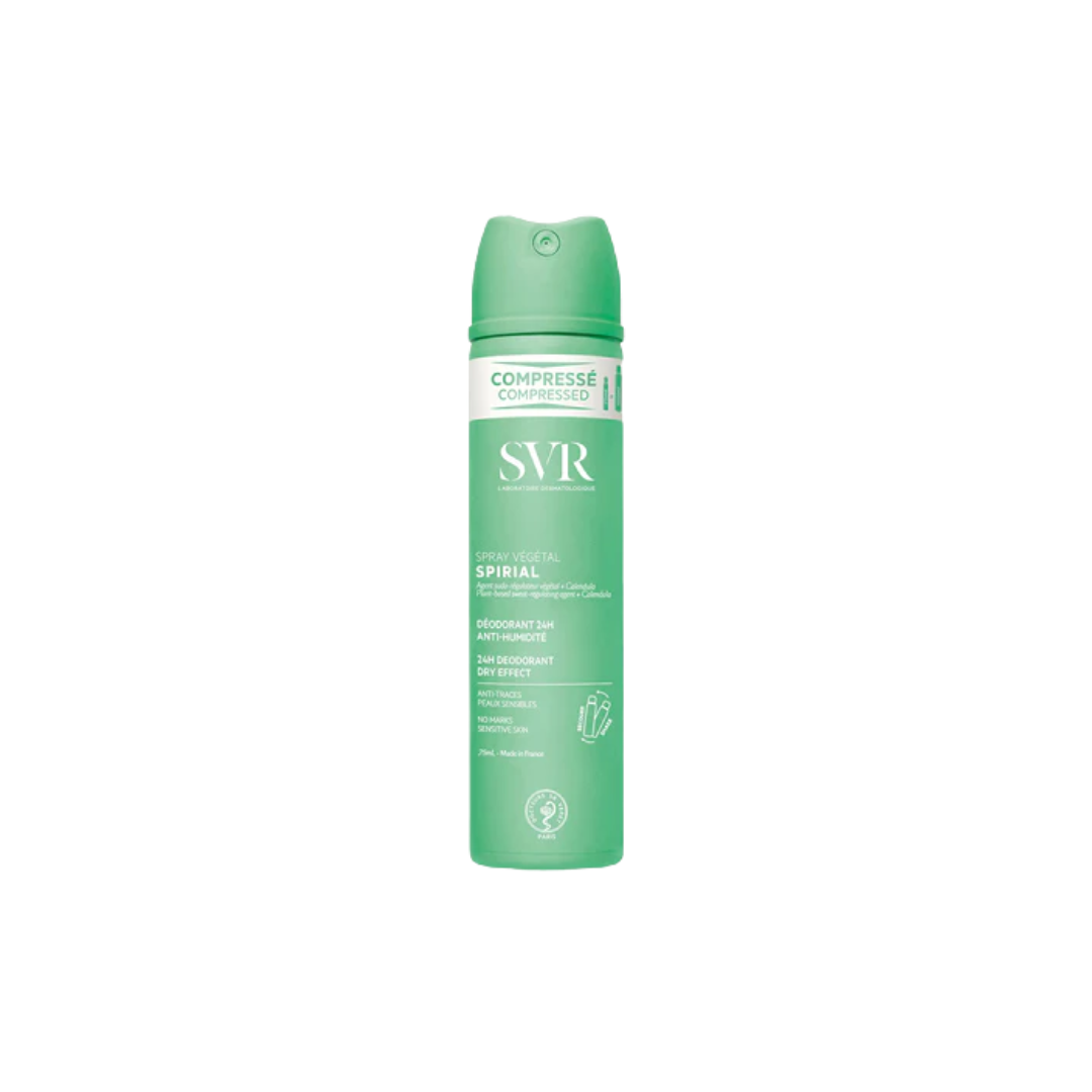 SVR Spirial Spray Végétal 75ml – Déodorant anti-transpirant naturel efficace 48h, idéal pour peaux sensibles – Disponible sur La Para du Lac, meilleure parapharmacie en ligne en Tunisie.