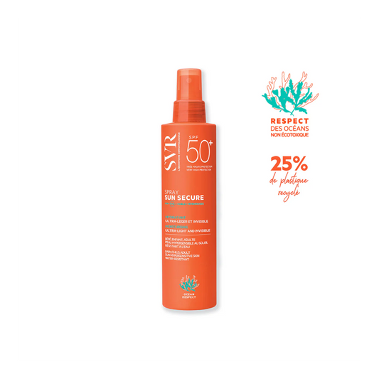 SVR Sun Secure Spray SPF50+ 200ml – Spray solaire haute protection pour toute la famille – Disponible sur La Para du Lac, parapharmacie en ligne N°1 en Tunisie.