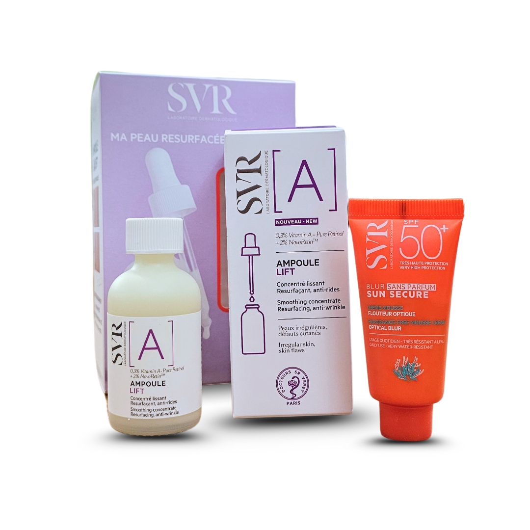 Coffret SVR anti-âge avec Ampoule A Lift + Blur Sans Parfum 15ml – soin lissant et protecteur. Achat en ligne sur laparadulac.com, top parapharmacie Tunisie.