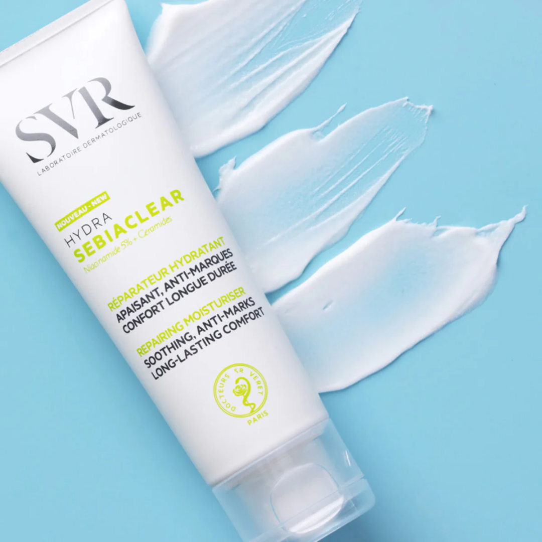 SVR Sebiaclear Hydra Tunisie – crème hydratante réparatrice visage, soin apaisant peau grasse et acnéique, crème anti-acné SVR, dermatologie française, parapharmacie en ligne Tunisie Lac 2, produits dermocosmétiques SVR pas cher, acheter crème SVR Sebiaclear Hydra en Tunisie sur laparadulac.com