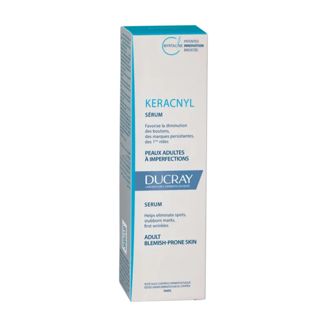 DUCRAY Keracnyl Sérum 30ml – soin 3-en-1 contre boutons et premières rides sur laparadulac.com, parapharmacie Tunisie experte en peau adulte.
