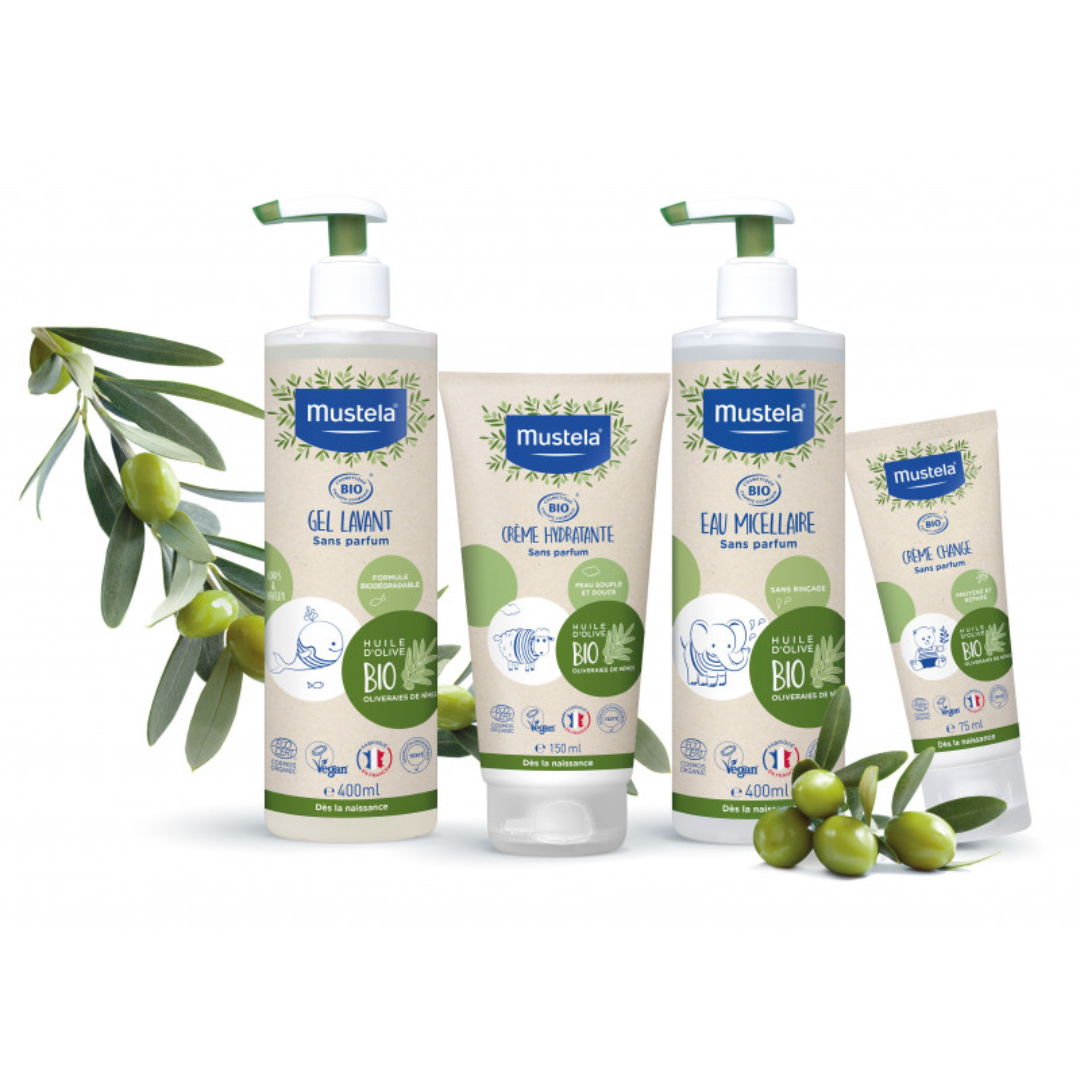 Sac maternité bio Mustela avec soins bébé complets, disponible sur laparadulac.com, parapharmacie Tunisie.