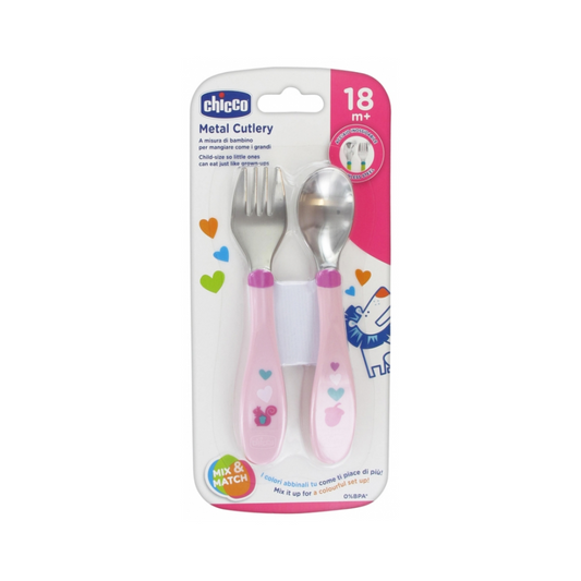 Set Chicco cuillère et fourchette inox bébé 18 mois+ rose – sur laparadulac.com parapharmacie Tunisie