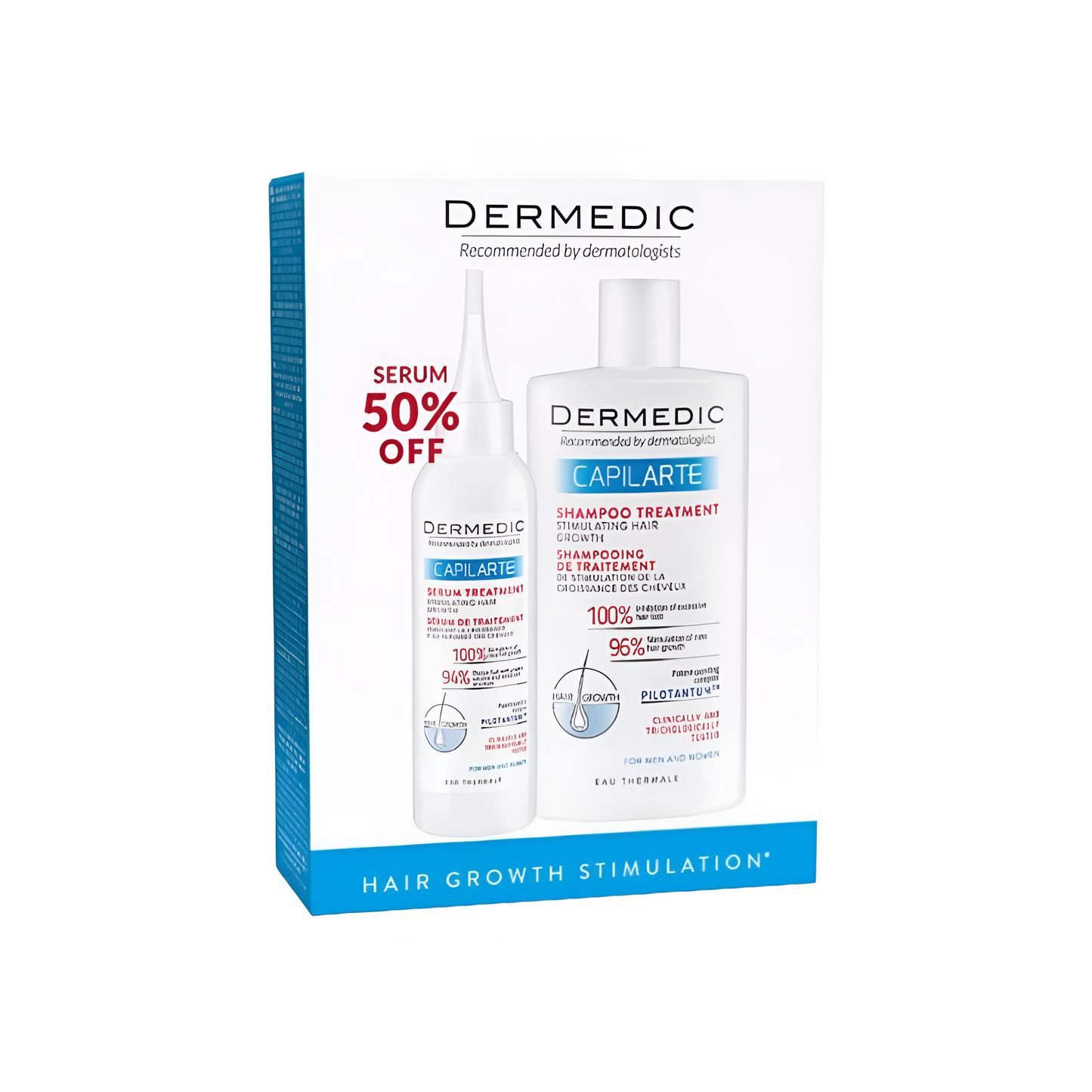 Coffret DERMEDIC Capilarte anti-chute – shampoing et sérum croissance cheveux – offre -50% sur laparadulac.com.