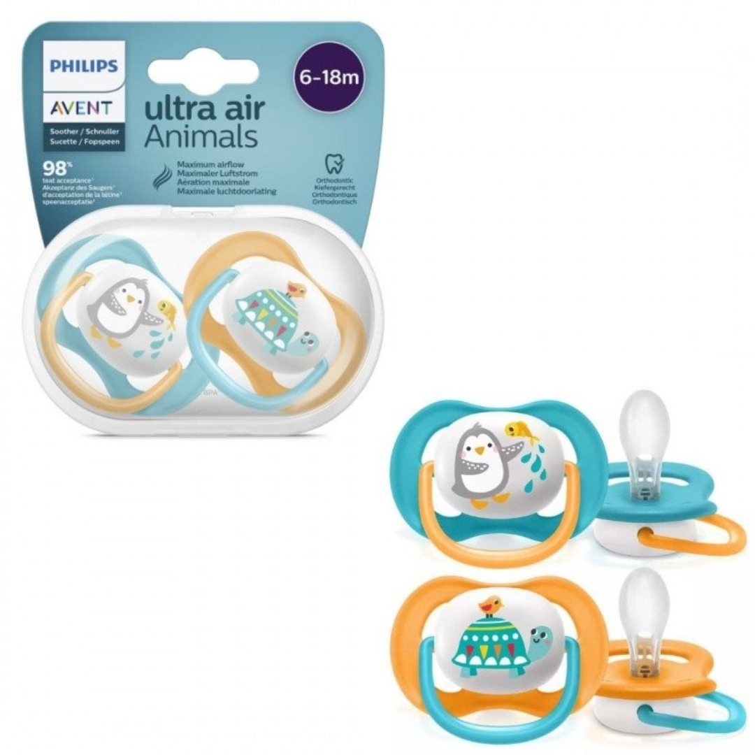 Sucettes Avent Ultra Air Animals 6-18M mixte avec 4 aérations sur laparadulac.com, parapharmacie Tunisie.
