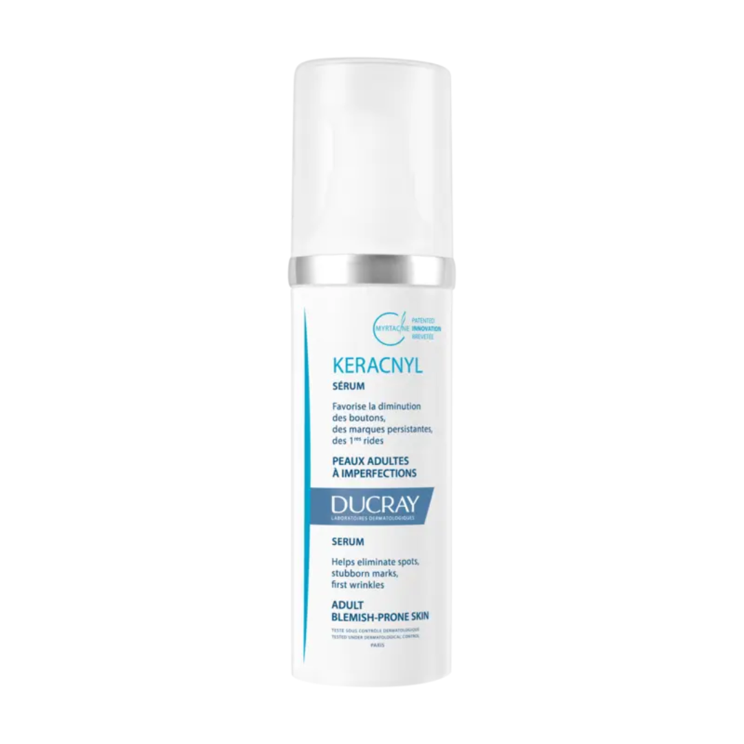 DUCRAY Keracnyl Sérum 30ml – soin 3-en-1 contre boutons et premières rides sur laparadulac.com, parapharmacie Tunisie experte en peau adulte.