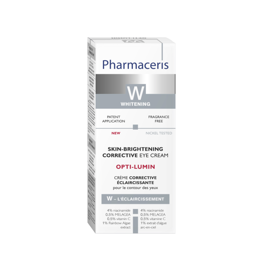Crème contour des yeux Pharmaceris Opti-Lumin 15ml contre les cernes et taches disponible sur laparadulac.com, parapharmacie Tunisie – soin éclaircissant.