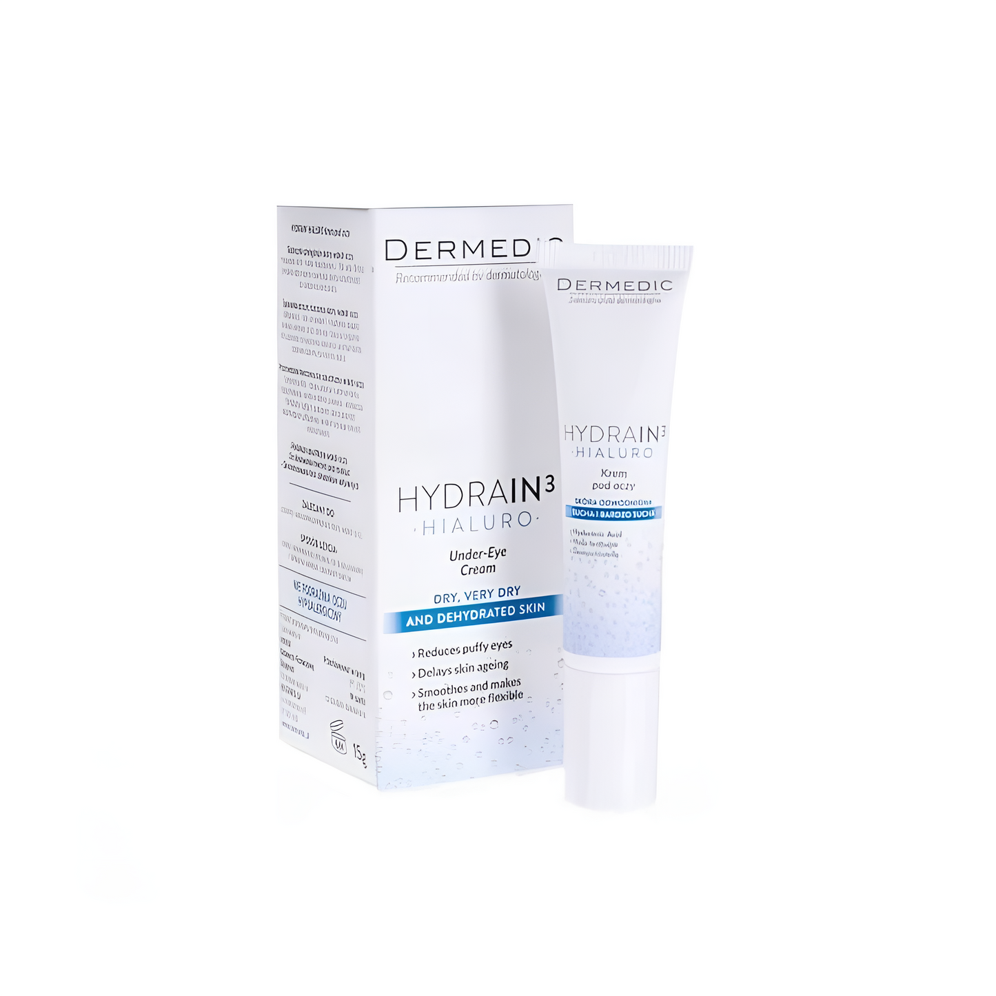 Crème contour yeux Hydrain 3 Dermedic anti-cernes et anti-poches, disponible sur laparadulac.com, parapharmacie Tunisie.