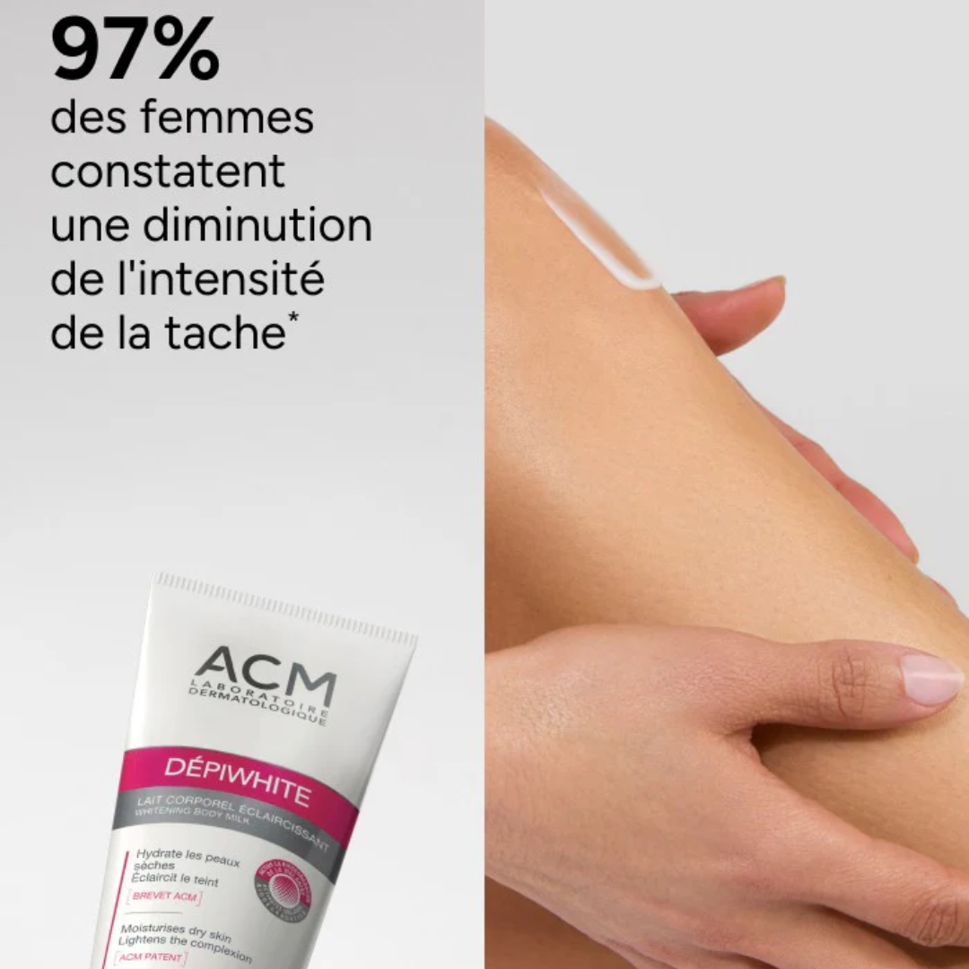 "ACM Depiwhite lait éclaircissant 200 ml sur laparadulac.com, parapharmacie Tunisie, soin hydratant et anti-taches pour peau sèche et teint uniforme."