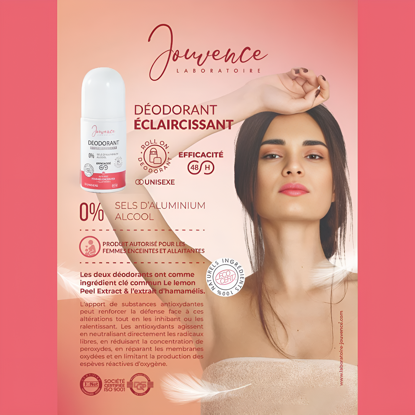 Déodorant éclaircissant JOUVENCE en vente sur laparadulac.com, parapharmacie Tunisie pour peaux sensibles et femmes enceintes.