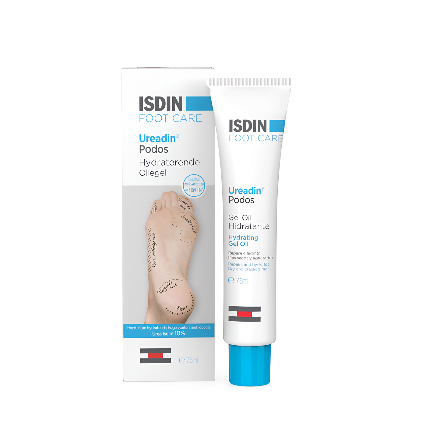 ISDIN Ureadin Podos Gel-Huile 75 ml – soin hydratant et réparateur pour pieds secs. Disponible sur laparadulac.com, Laparadulac Parapharmacie Tunisie.